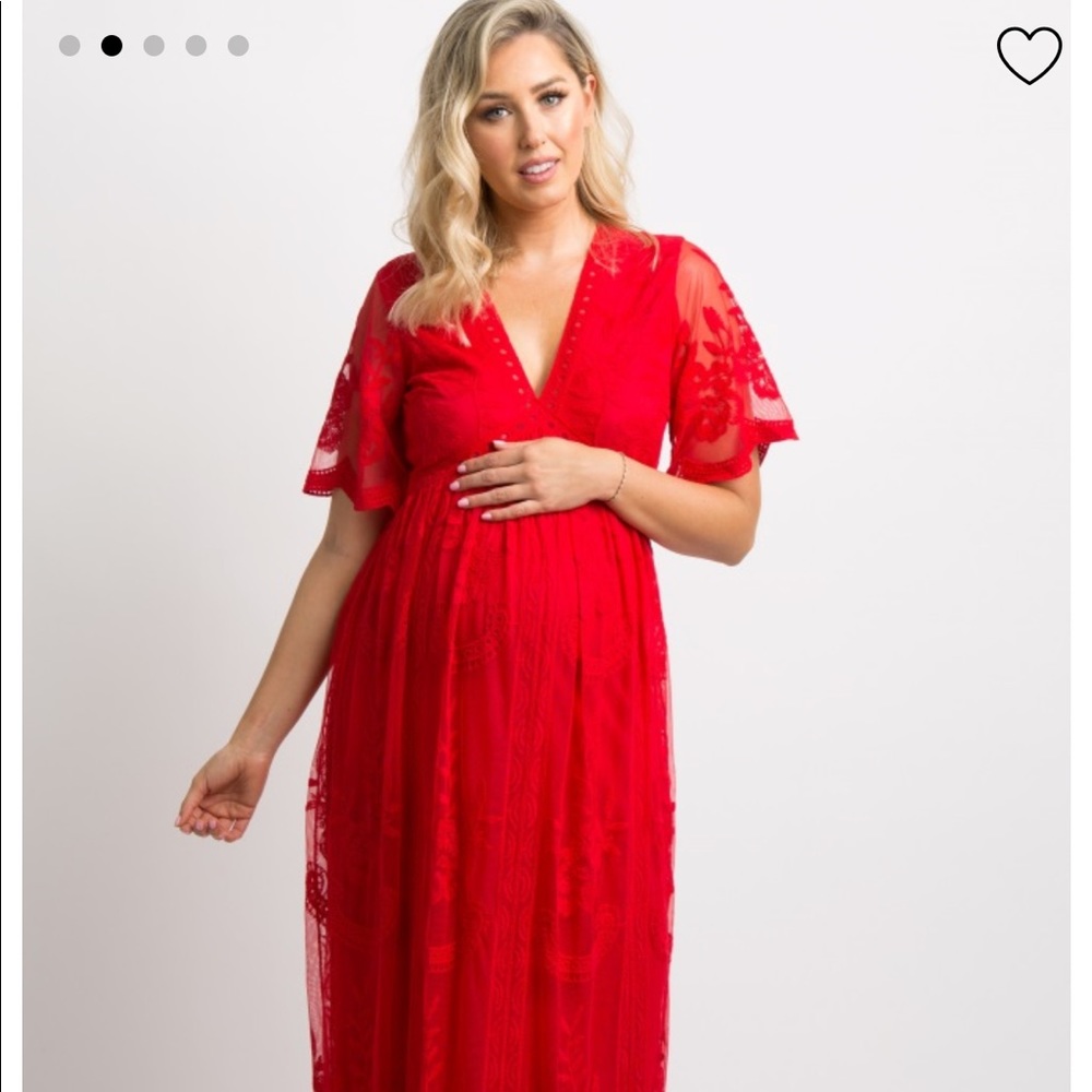 PinkBlush Red Lace Mesh Maternity Dress
